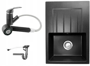 Kuchinox Zlewozmywak Granitowy Cały Czarny Szary + Syfon - Zlewozmywaki - miniaturka - grafika 3
