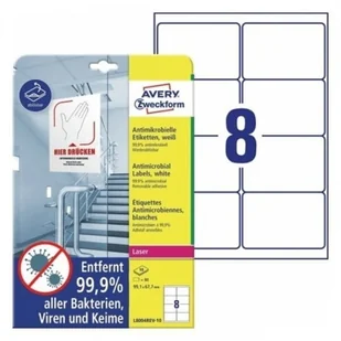 Avery Folia samoprzylepna antydrobnoustrojowa (antybakteryjna) usuwalna 99,1x67,7mm ZWECKFORM biała 10 arkuszy 80 etykiet /L8004REV-10/ ZW743-10 - Folie do drukarek - miniaturka - grafika 2