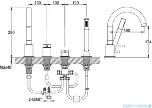 KOHLMAN Axel Black bateria wannowa 4-otworowa z obrotową wylewką czarny mat QB244AB | - Baterie umywalkowe - miniaturka - grafika 2