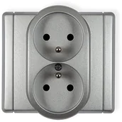 Wyłączniki światła i elektryczne - Karlik Flexi srebrny gniazdo podwójne z uziemieniem 7FGP-2z 7FGP-2z - miniaturka - grafika 1