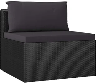 vidaXL 3-częściowa sofa ogrodowa, poduszki, rattan PE, czarny - Ławki ogrodowe - miniaturka - grafika 6