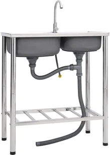 vidaXL Lumarko Zlewozmywak kempingowy, dwukomorowy, z kranem, stal nierdzewna 151211 - Zlewozmywaki - miniaturka - grafika 9