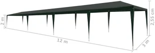 vidaXL Namiot imprezowy, 3 x 12 m, PE, zielony - Pawilony ogrodowe - miniaturka - grafika 6