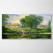 Obrazy i zdjęcia - PL Coloray Obraz Szklany Wioska wieśniacy chaty 120x60cm - miniaturka - grafika 1