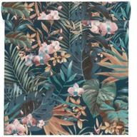 Tapety - Rasch Tapeta Liście 833133 niebiesko-beżowa winylowa na flizelinie - miniaturka - grafika 1