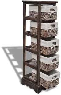 vidaXL Szafka drewniana, brąz, pojedyncza, z wiklinowymi koszami (x5) - Komody - miniaturka - grafika 7