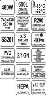 Yato SZAFA MROŹNICZA 650L 740x830x2010 YG-05201 - Szafy i witryny chłodnicze - miniaturka - grafika 9