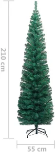 vidaXL Smukła sztuczna choinka ze stojakiem, zielona, 210 cm, PVC - Choinki - miniaturka - grafika 6
