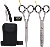 Nożyczki fryzjerskie - Gepard Degażówki Nożyczki 5,5 Srebrne z Kaburą i Brzytwą ZNS-503 - miniaturka - grafika 1