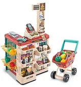 Zabawy w naśladowanie dorosłych - Woopie WOOPIE Sklep Supermarket z Wózkiem Sklepowym Waga Kasa Skaner + 48 Akc. 29979 - miniaturka - grafika 1