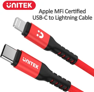 Unitek Lightning 1.0m czerwony C14060RD - Kable komputerowe i do monitorów - miniaturka - grafika 3