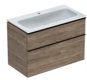 Umywalki - Geberit 502.337.JR.1 Zestaw umywalka meblowa iCon slim z szafką pod umywalkę dwoma szufladami i zestawem odpływowo-przelewowym do umywalki 90cm orzech hickory melaminowa struktura drewna lava - miniaturka - grafika 1
