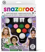Charakteryzacja - Snazaroo Snazaroo Farby do makijażu na imprezę, paleta do makijażu z 2 pędzlami, 4 gąbkami i instrukcją (może nie być dostępna w języku polskim), 2 żele brokatowe, 12 kolorów - miniaturka - grafika 1