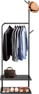 Wieszaki i stojaki - Wieszak na ubrania z regałem na buty 175cm stojak czarny HG0008 - miniaturka - grafika 1