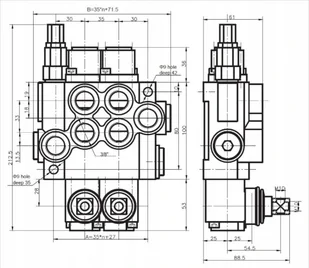 PRESKO Rozdzielacz hydrauliczny PRESKO  3-sekcyjny 40l z dwiema sekcjami pływającymi P40-3-OT-QW-QW - Akcesoria do hydrauliki siłowej - miniaturka - grafika 4