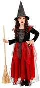 Stroje karnawałowe - Widmann Kostium dziecięcy Wiedźma kostiumu na karnawał Halloween kostium-Hexe czarno-czerwona, srebro 12937 - miniaturka - grafika 1