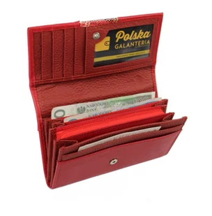 PolskaGalanteria.pl Portfel Damski PolskaGalanteria Długi Suwak Płaski Skóra Naturalna Czerwony z Wstawką Mozajka D14 - Portfele - miniaturka - grafika 7