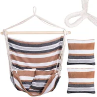 Fotele ogrodowe wiszące - Fotel wiszący z poduszkami, hamak brazylijski 130x100cm kolorowe pasy HM048 - miniaturka - grafika 1