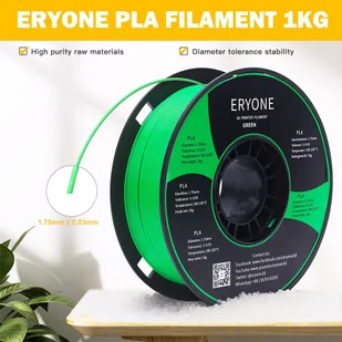ERYONE ERYONE PLA Filament for 3D Printer 1.75mm Tolerance 0.03mm 1kg (2.2LBS)/Spool - Green 795742EUDF - Filamenty i akcesoria do drukarek 3D - miniaturka - grafika 2