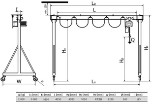 Vidaxl 339 33972616 bramowa skręcana miproCrane DELTA 300 wciągnik łańcuchowy elektryczny zintegrowany z wózkiem + kaseta sterująca udźwig 2000 kg wysięg 5000 mm wysokość podnosze 72616-uniw - Wciągarki - miniaturka - grafika 2