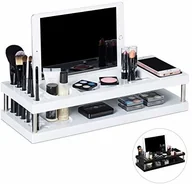 Kosmetyczki, organizery i kuferki - Relaxdays organizer stołowy, organizer na kosmetyki do makijażu z półkami na tablet i smartfon, uchwyt na pędzle, biuro, różne Kolory - miniaturka - grafika 1