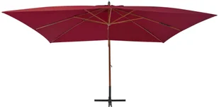 vidaXL Wiszący parasol z drewnianym słupkiem, 400 x 300 cm, bordowy - Parasole ogrodowe - miniaturka - grafika 4