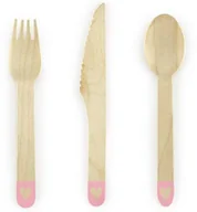 Naczynia i sztućce jednorazowe - PartyDeco Sztućce drewniane "Serca", różowe, 16 cm, 18 szt SDR6-081RM - miniaturka - grafika 1