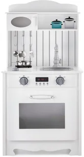 Mamabrum Biała drewniana kuchnia z fartuszkiem, akcesoriami i lampą LED WOODEN KITCHEN 133 - Zabawki AGD - miniaturka - grafika 8