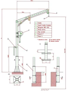 958 73255 Żuraw słupowy ocynk + lina INOX z wciągarką ręczną udźwig 150 kg długość liny 12m - Wyposażenie gospodarstwa rolnego - miniaturka - grafika 2