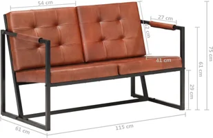 vidaXL Sofa 2-osobowa, brązowa, naturalna skóra kozia - Sofy i kanapy - miniaturka - grafika 7