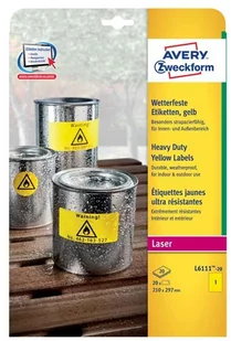 Avery Zweckform etykiety 210mm x 297mm A4 żółte L6111-20 - Etykiety do drukarek - miniaturka - grafika 2