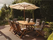 Meble ogrodowe - Beliani Zestaw ogrodowy drewniany pouchy grafitowe parasol MAUI - miniaturka - grafika 1