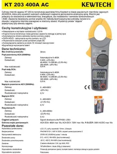 Biall Miernik multimetr cęgowy KT203 AC DC 400A cęgówka Miernik amperomierz KEWtech Kt203 - Multimetry - miniaturka - grafika 2