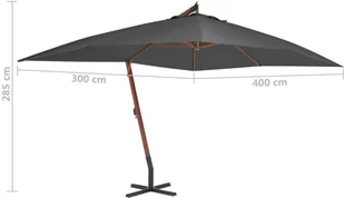 vidaXL Wiszący parasol z drewnianym słupkiem, 400x300 cm, antracytowy - Parasole ogrodowe - miniaturka - grafika 5