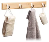 Wieszaki i stojaki - Relaxdays listwa z haczykami z bambusa, widoczny naturalny rysunek słojów, metalowych haczyków, szafa do przedpokoju, wieszak na ręczniki, 4 lub 6 haczyków, naturalny, medium 10022775_58 - miniaturka - grafika 1