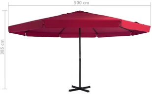 vidaXL Parasol ogrodowy na słupku aluminiowym, 500 cm, bordowy - Parasole ogrodowe - miniaturka - grafika 7