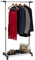 Wieszaki i stojaki - Relaxdays wieszak na ubrania na kółkach, wózek na ubrania z drążkiem na ubrania i półką, regulacja wysokości: 96-162 cm, srebrny - miniaturka - grafika 1