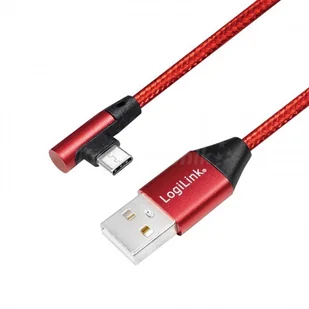 LogiLink Kabel USB 2.0 CU0146 USB A USB-C M/M kątowy czerwony 1m CU0146 - Huby USB - miniaturka - grafika 2