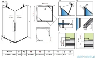 Radaway Furo Gold KDD kabina 90x120cm szkło przejrzyste 10105090-09-01L/10105120-09-01R - Kabiny prysznicowe - miniaturka - grafika 2