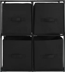 vidaXL Szafka, 4 kosze z tkaniny, czarne, 63x30x71 cm, stal vidaXL - Szafki do salonu - miniaturka - grafika 3