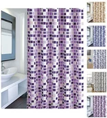 Zasłony prysznicowe - MSV Cotexsa by MSV Premium zasłona prysznicowa z materiału antypleśniowego, antybakteryjna, nadaje się do prania, 100% wodoszczelna, z 12 kółkami do zasłony prysznicowej  poliester, Mosaiko 180 x 200 cm - miniaturka - grafika 1