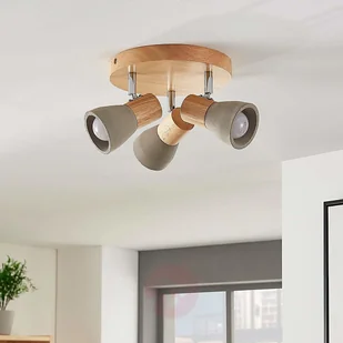 Lindby Landelijke plafondlamp hout met beton rond 3-lichts incl. LED - Filiz - Lampy sufitowe - miniaturka - grafika 2