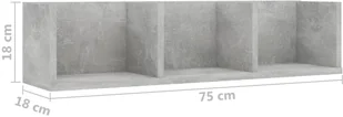 vidaXL vidaXL Półka ścienna na płyty CD, betonowa szarość, 75x18x18 cm - Półki do salonu - miniaturka - grafika 6