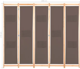 vidaXL Parawan 5-panelowy, brązowy, 200 x 170 x 4 cm, tkanina vidaXL - Parawany - miniaturka - grafika 8