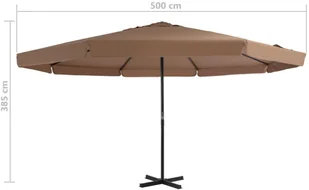 vidaXL Parasol ogrodowy na słupku aluminiowym, 500 cm, taupe - Parasole ogrodowe - miniaturka - grafika 14