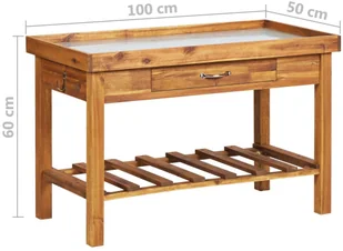 vidaXL Stół ogrodniczy z cynkowym blatem, lite drewno akacjowe - Stoły ogrodowe - miniaturka - grafika 7