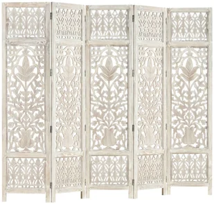 vidaXL vidaXL Parawan 5-panelowy, rzeźbiony, biały, 200x165 cm, drewno mango - Parawany - miniaturka - grafika 14