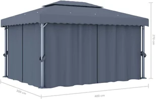 vidaXL Altana ogrodowa z zasłonami, 4 x 3 m, antracytowa - Altany ogrodowe - miniaturka - grafika 7