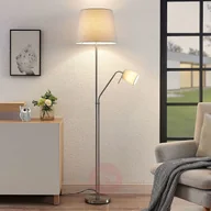Lampy stojące - Lindby Nantwin lampa podłogowa, tekstylna, szara - miniaturka - grafika 1