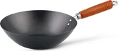 Woki - NoName Patelnia patelnia wok z drewnianą rączką 27 cm stal/drewno czarny/brązowy twm_592422 - miniaturka - grafika 1